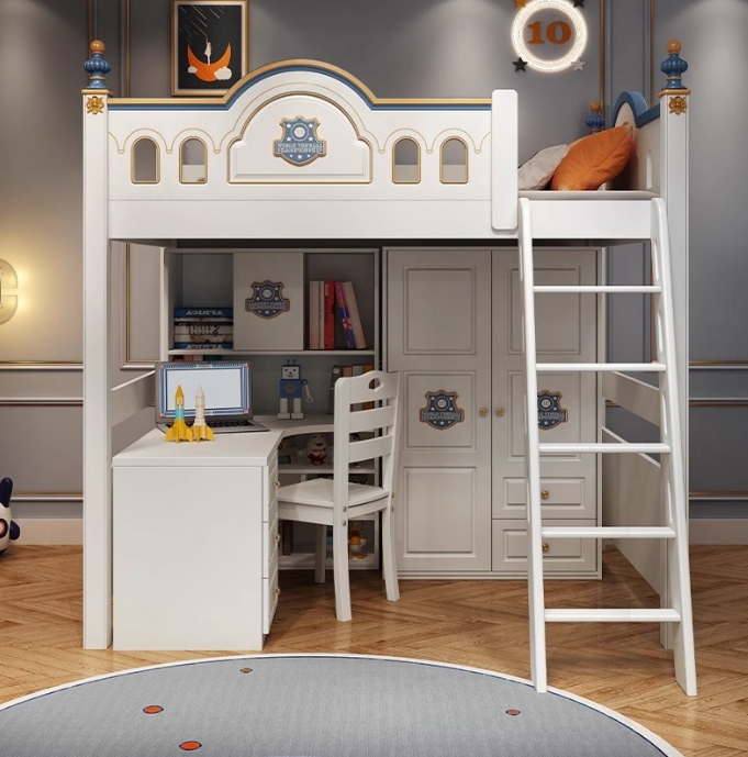Bunk Bed With Stairs And Slide - Детская двухъярусная кровать-замок из дерева с