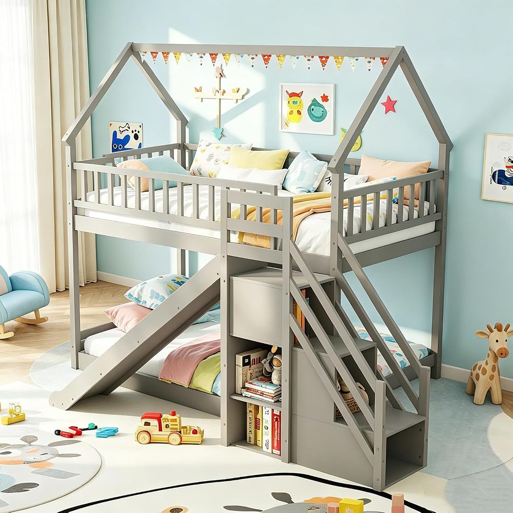 Bunk Bed With Stairs And Slide - Двухъярусная кровать Twin Over Twin с