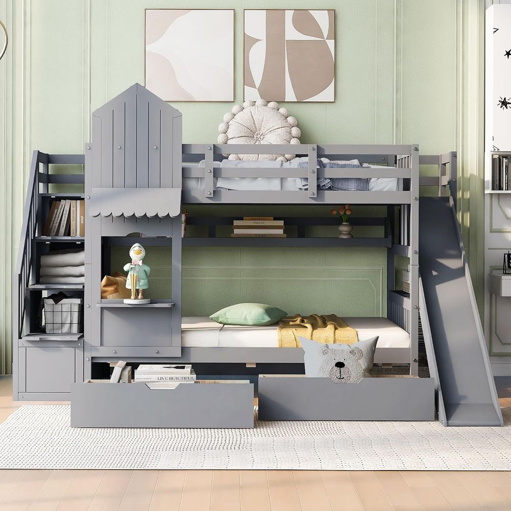 Bunk Bed With Stairs And Slide - Двухъярусная кровать emave для детей с