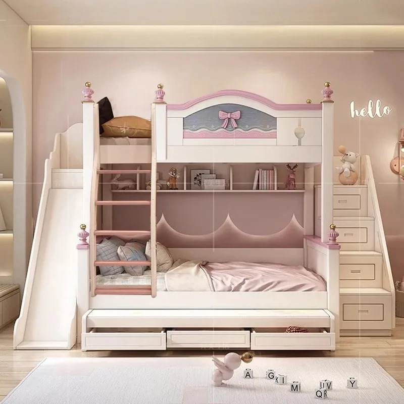 Bunk Bed With Stairs And Slide - Дешевая индивидуальная двухъярусная кровать из массива
