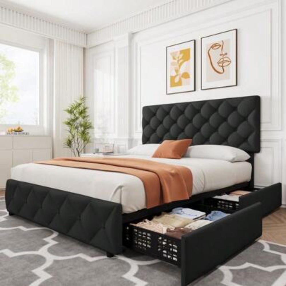 King Size Bed Frame With Storage Drawers - Кровать размера Full Queen King с