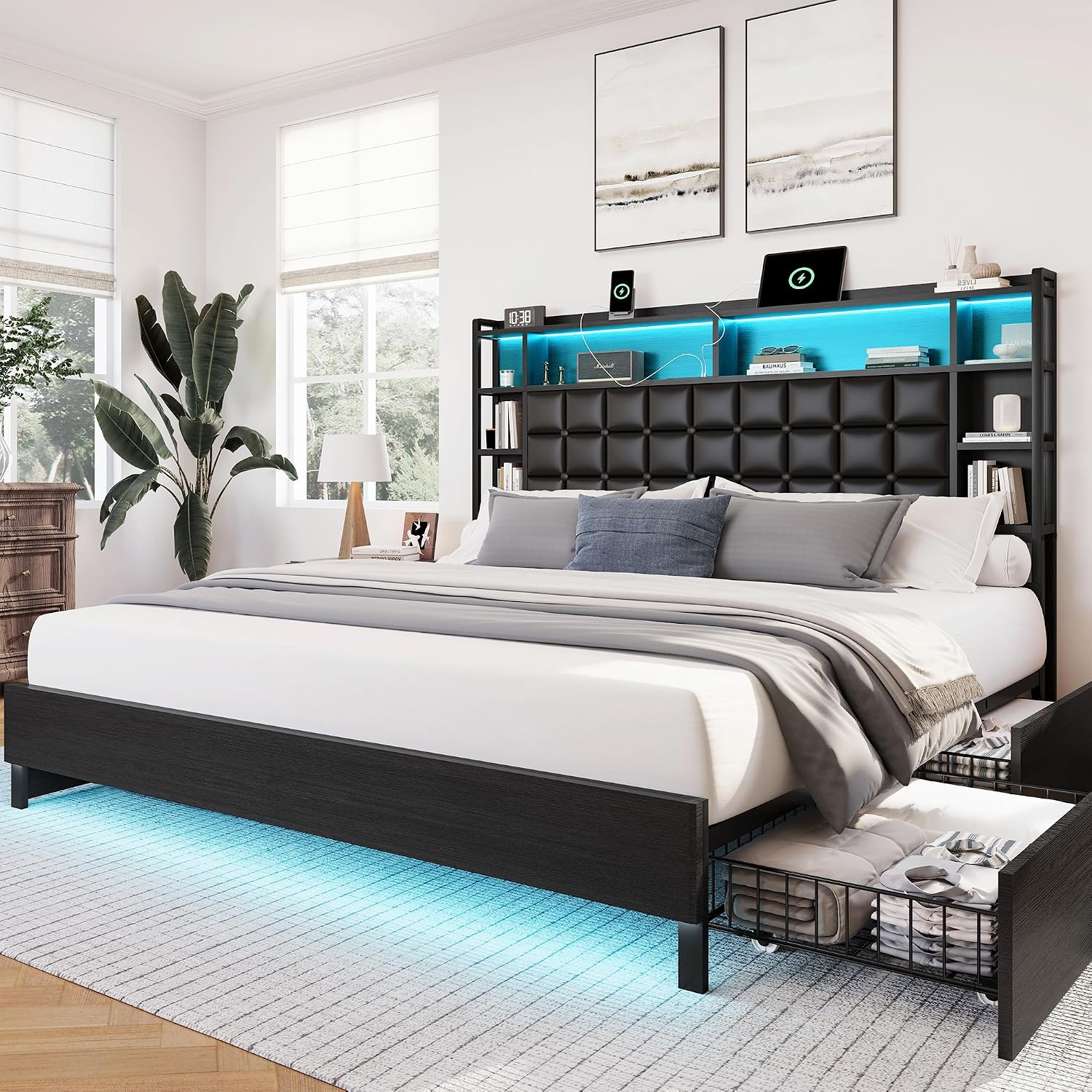 King Size Bed Frame With Storage Drawers - Деревянная кровать размера 