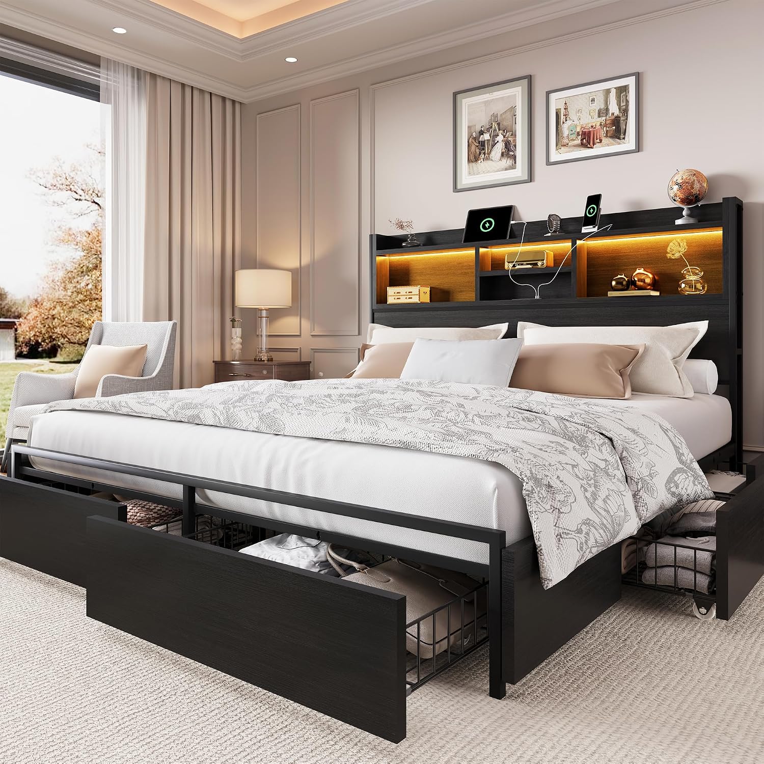 King Size Bed Frame With Storage Drawers - Кровать размера King Size с 6