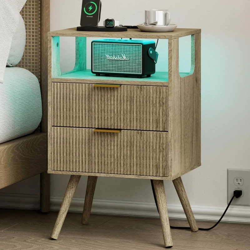 Solid Wood Nightstand 2 Drawers - Современная прикроватная тумбочка с 2 ящиками