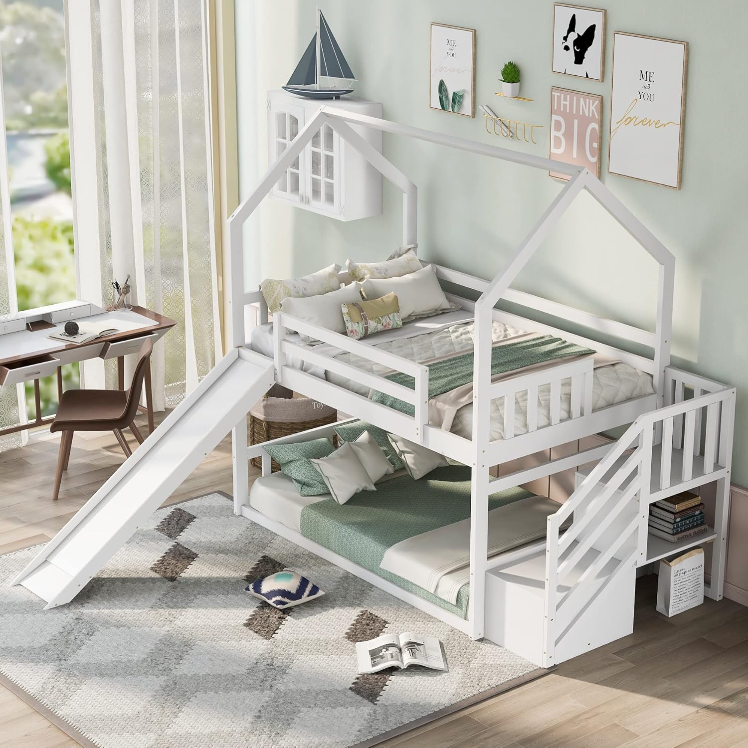 Bunk Bed With Stairs And Slide - Двухъярусная кровать с горкой и лестницей,