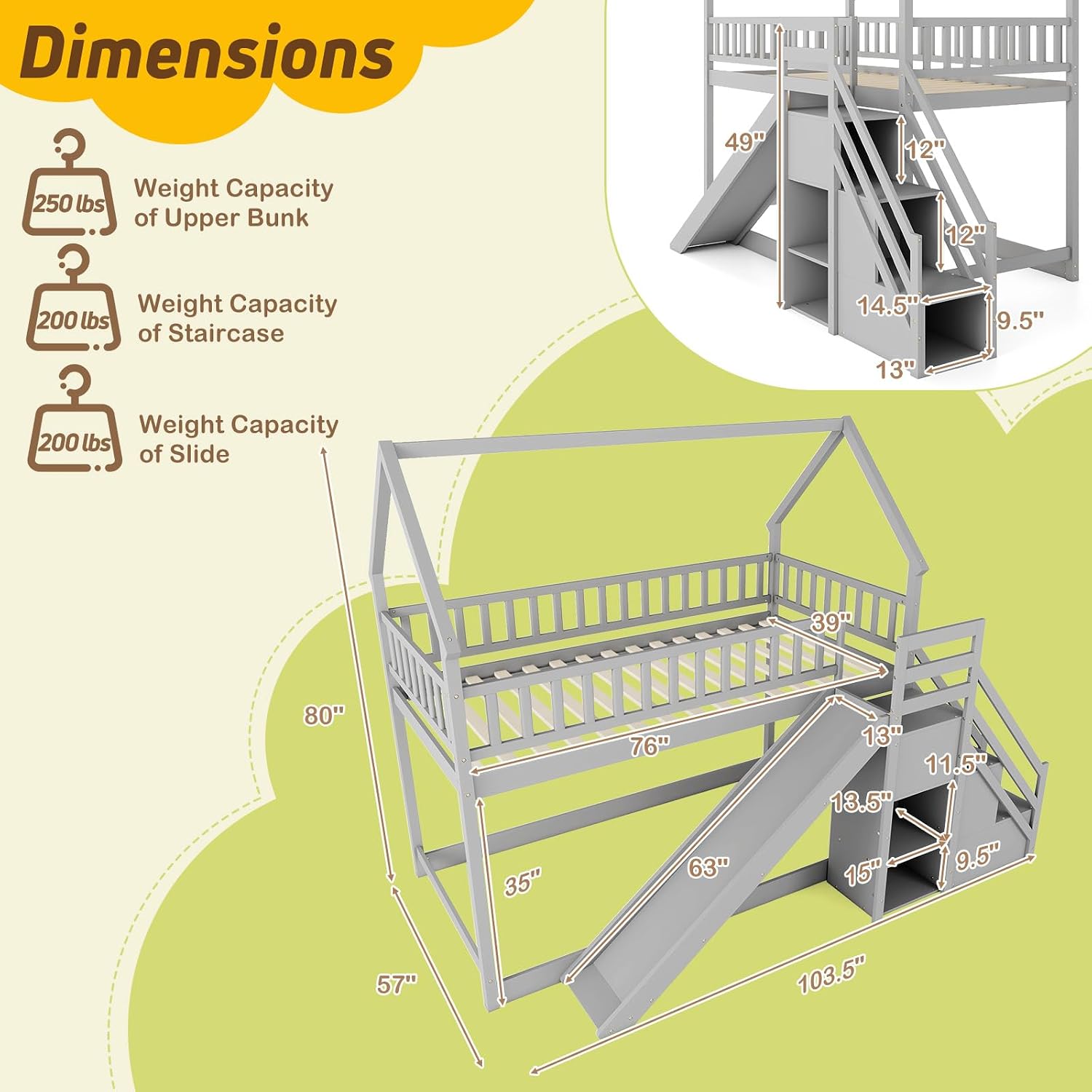 Bunk Bed With Stairs And Slide - Двухъярусная кровать с двумя односпальными местами,
