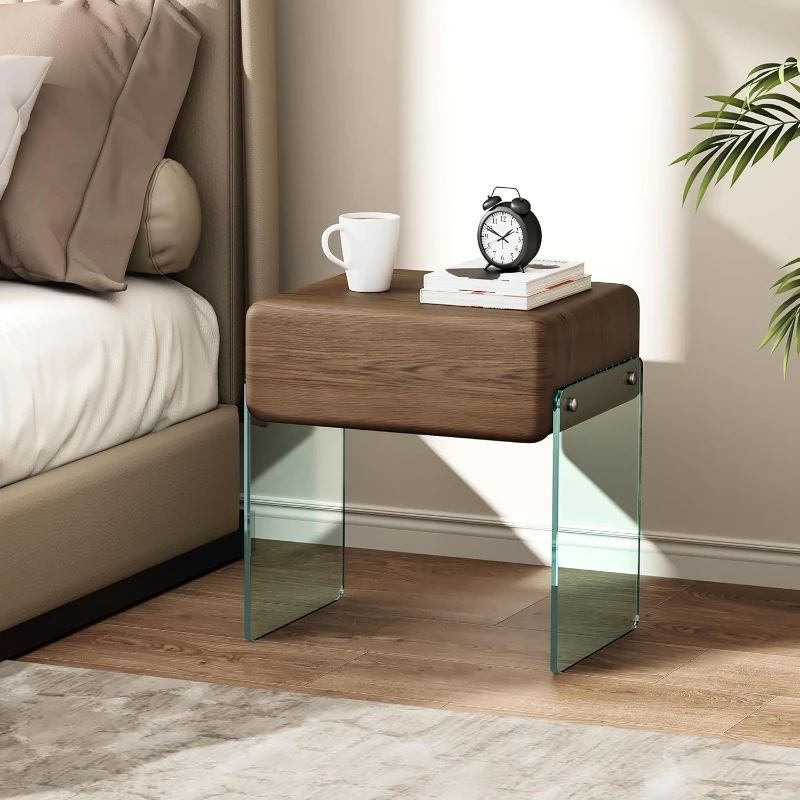 Solid Wood Nightstand 2 Drawers - Прикроватная тумбочка с ящиком, прозрачными стеклянными