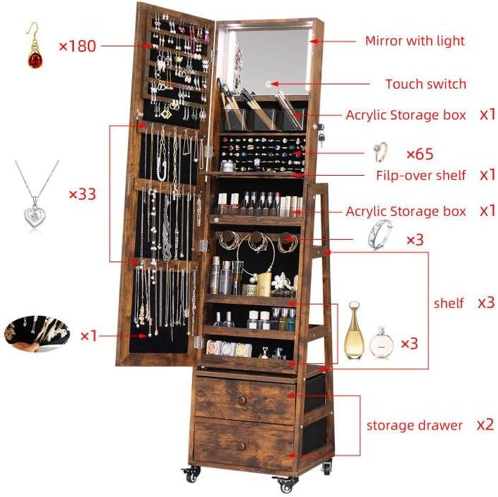 Вращающийся шкаф для украшений – обзор и цена Full Length Mirror Jewelry Armoire