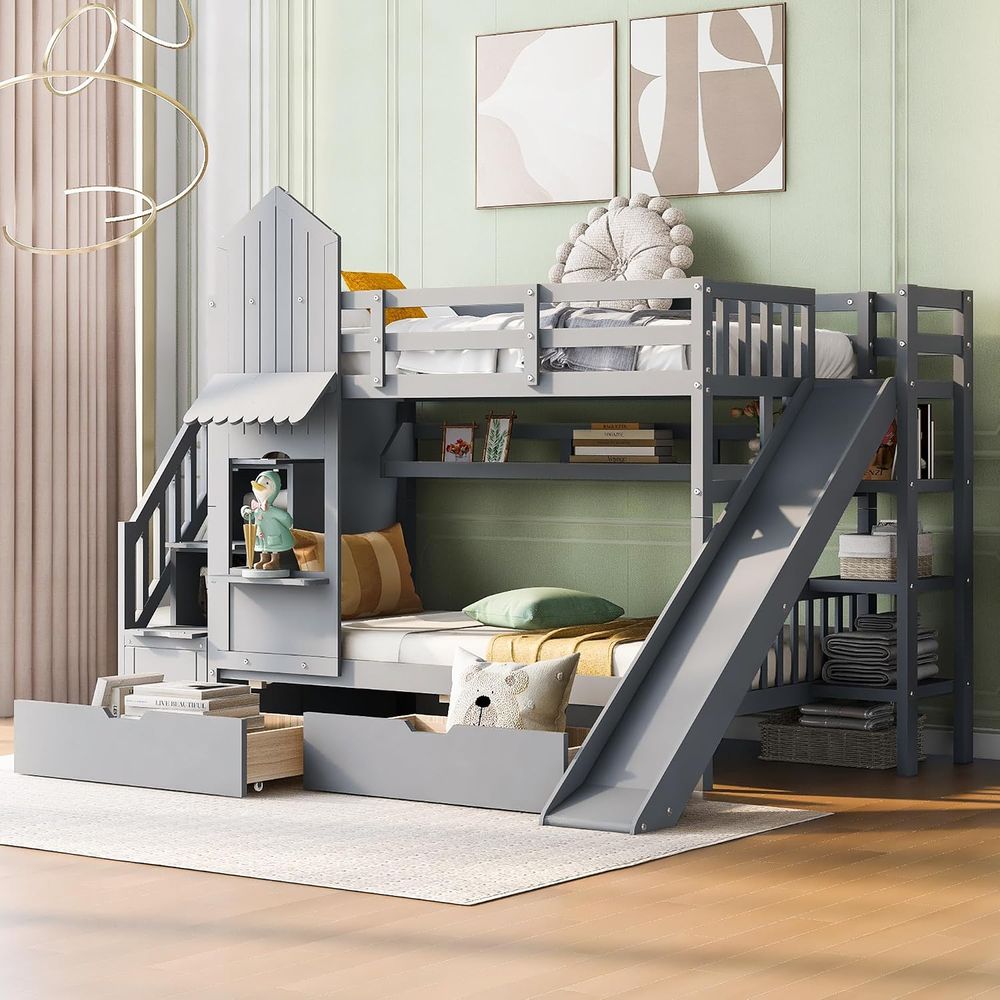Двухъярусная кровать emave для – обзор и цена Bunk Bed With Stairs And Slide