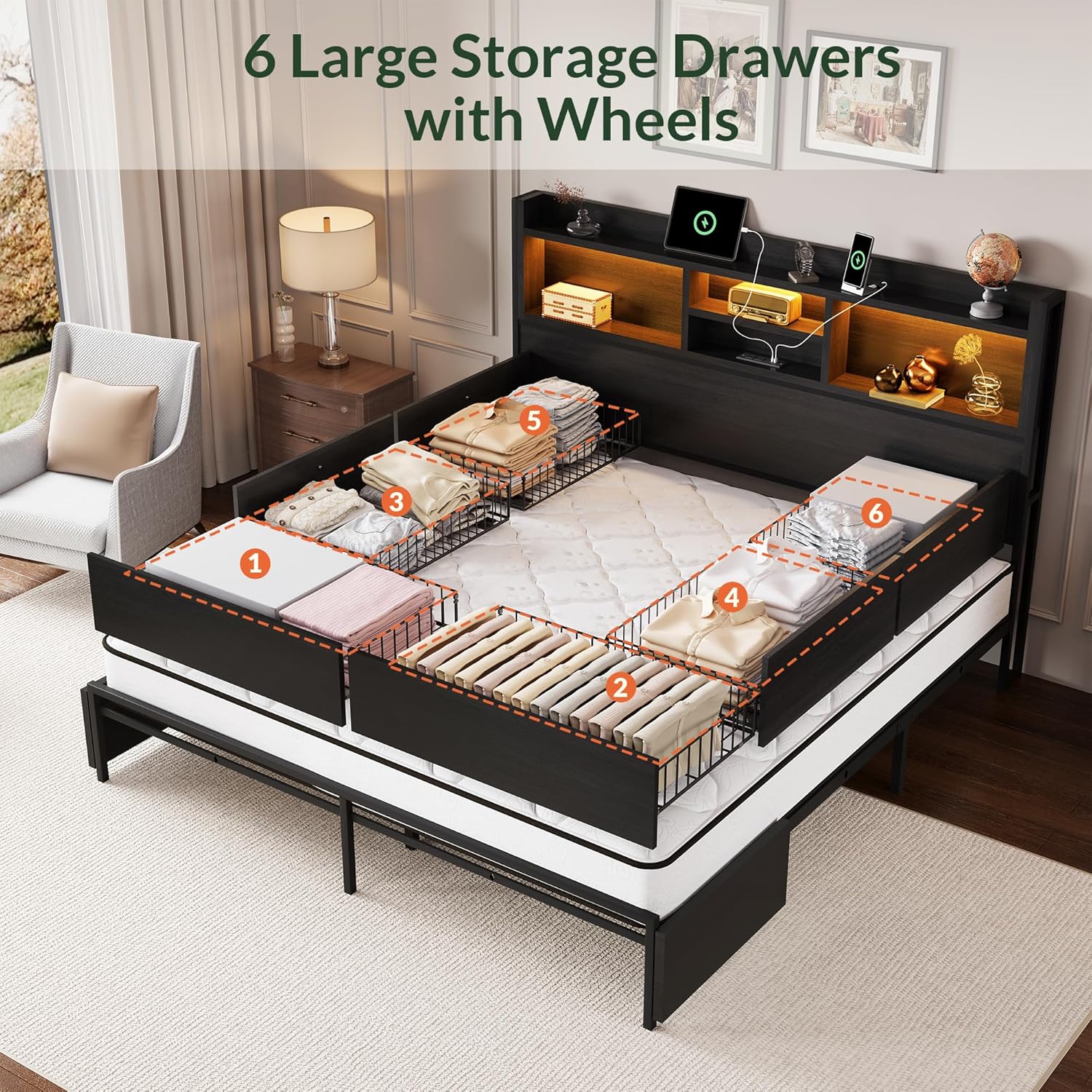 Кровать размера King Size с 6  – обзор и цена King Size Bed Frame With Storage Drawers
