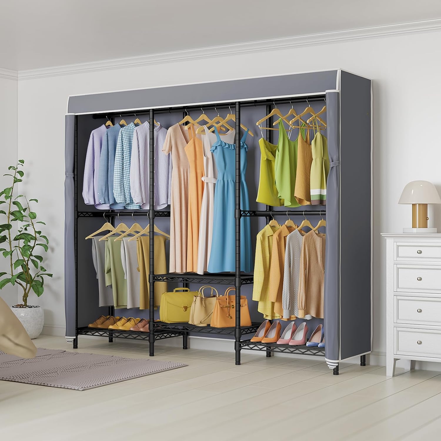 Напольная вешалка для одежды с – обзор и цена Wardrobe Closet Portable Fabric Cover