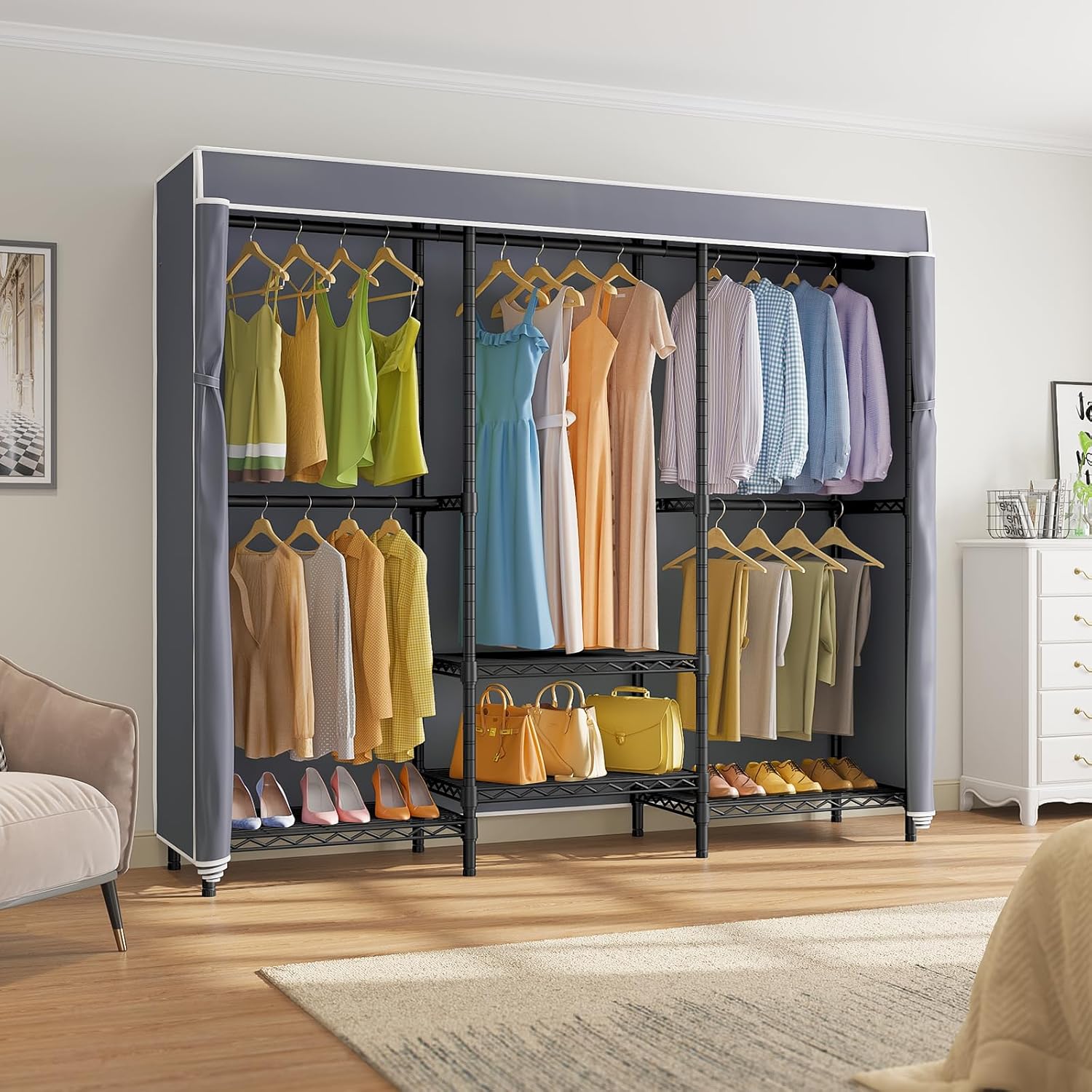 Напольная вешалка для одежды с – обзор и цена Wardrobe Closet Portable Fabric Cover