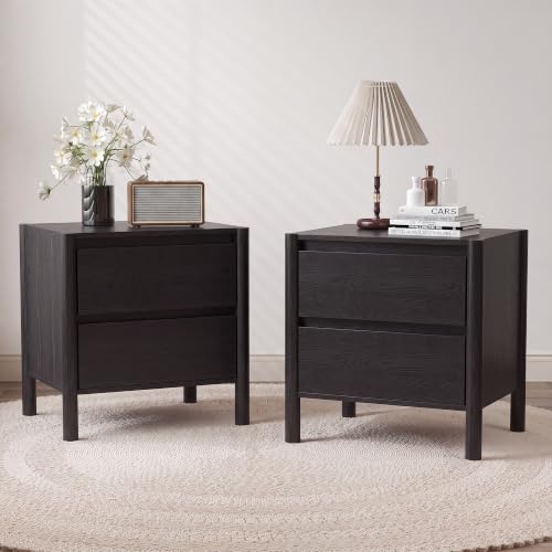 Набор из двух черных прикроват – обзор и цена Solid Wood Nightstand 2 Drawers